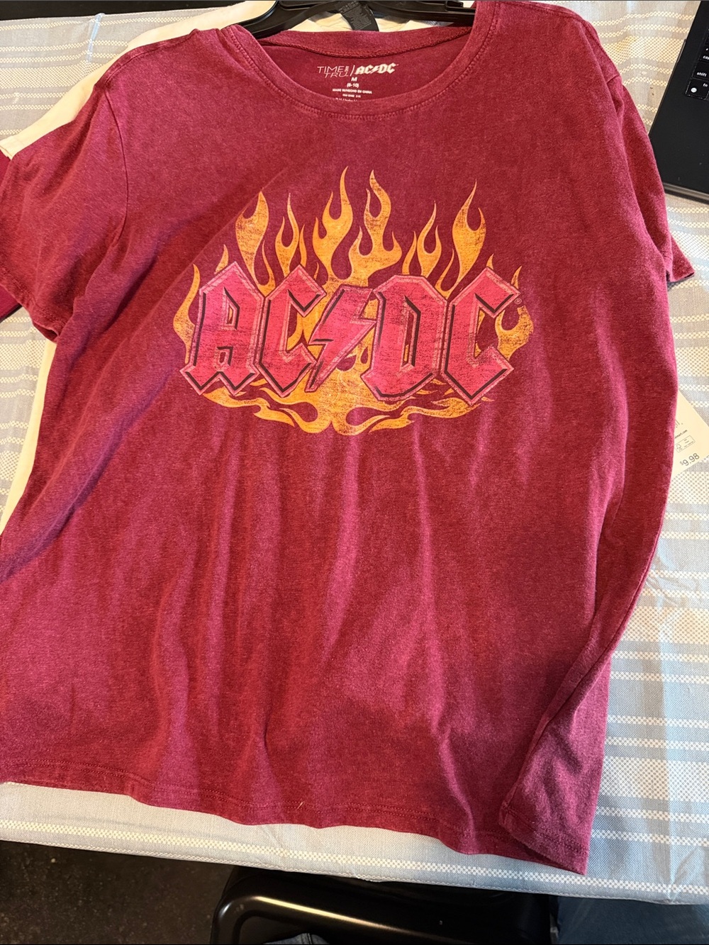 AC/DC Maroon Tee with Yellow Flames and Pink Logo